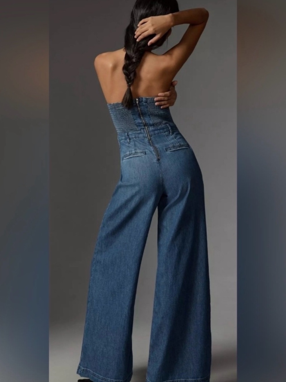 Pilcro Strapless Wide-Leg Denim Jumpsuit - Blue - Picture 2 of 10